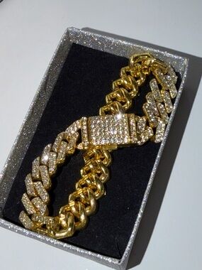Gold Tone Pave Cuban Link Bracelet